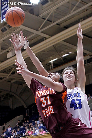 DWHoops Photo  - Duke Tags: #43 Allison Vernerey - VT Players: #31 Monet Tellier 