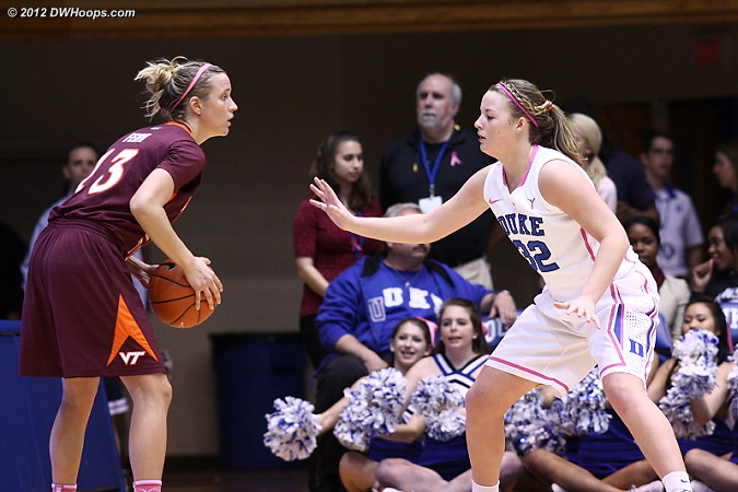 Liston gets out on Fenyn, a dangerous three point shooter who often deferred to Wilson and Tellier  - Duke Tags: #32 Tricia Liston - VT Players: #13 Alyssa Fenyn 