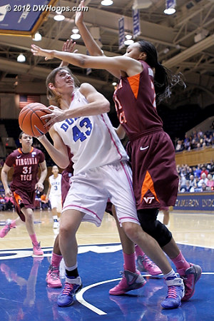 Duke really needs a basket but good VT defense forces another miss  - Duke Tags: #43 Allison Vernerey - VT Players: #21 Brittni Montgomery 