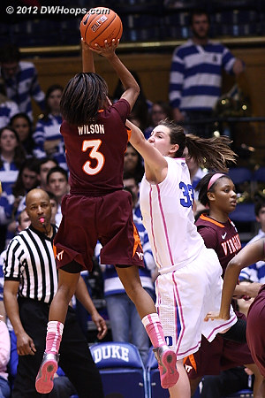 Wilson was 2-12 in the second half with no threes  - Duke Tags: #33 Haley Peters - VT Players: #3 Aerial Wilson 