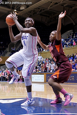 Liz puts Duke up by 20  - Duke Tags: #1 Elizabeth Williams - VT Players: #23 Larryqua Hall 
