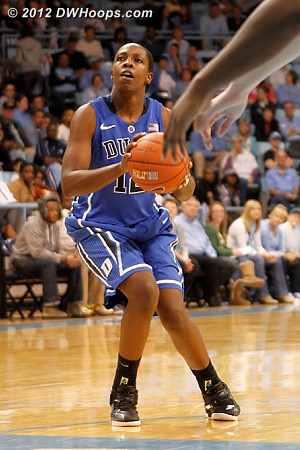 Gray sizes up the situation - she'd make a jump shot to put Duke up 48-35