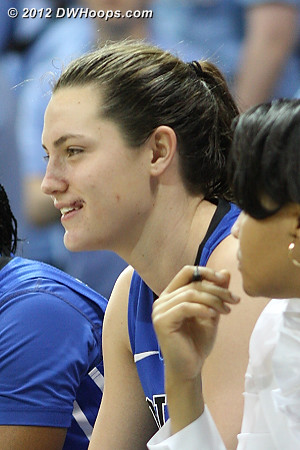 Haley Peters returned to the Duke bench after getting her lip stitched back together