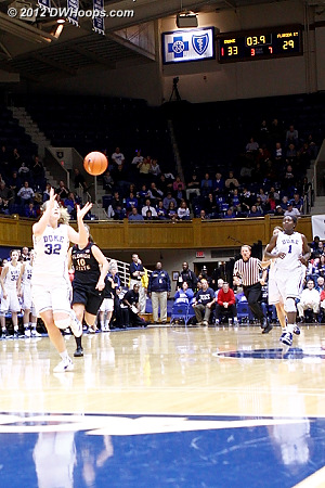 With 3.9 seconds left, Tricia Liston receives a perfect pass from Chelsea Gray  - Duke Tags: #32 Tricia Liston 