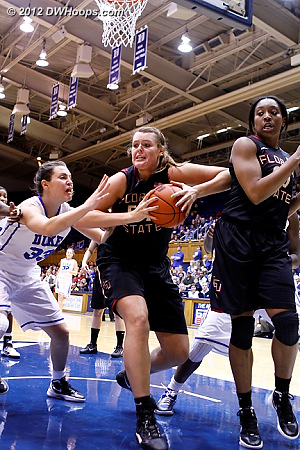 Bravard keeps a rebound just out of Haley Peters' reach  - Duke Tags: #33 Haley Peters 
