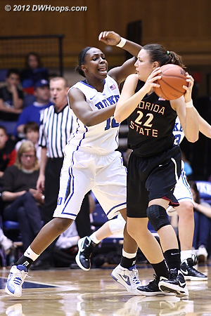 Chelsea Gray closely guards FSU's Olivia Bresnahan (22)  - Duke Tags: #12 Chelsea Gray 