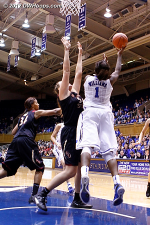 Williams attempts a high degree of difficulty layup, and misses  - Duke Tags: #1 Elizabeth Williams 