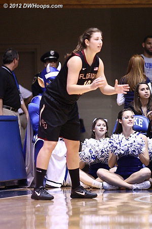 A wide open Leonor Rodriguez waits in the corner, but the Seminoles instead pound it inside to Bravard.  