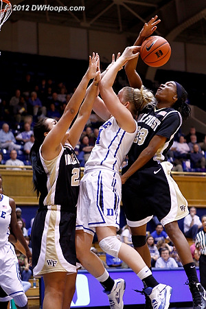 Secily Ray blocks a Scheer shot from behind as Kathleen collides with a stationary Sandra Garcia