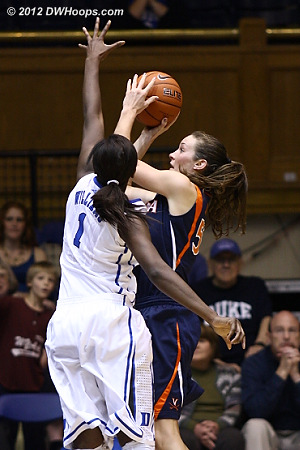 Elizabeth Williams guards the shooting Chelsea Shine