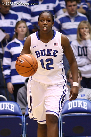 Chelea Gray brings the ball up court for Duke