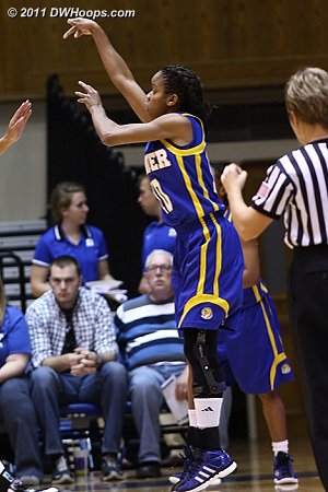 Lander's Kami Philips hits a three pointer in the first half, another breakdown for Duke's perimeter defense.  