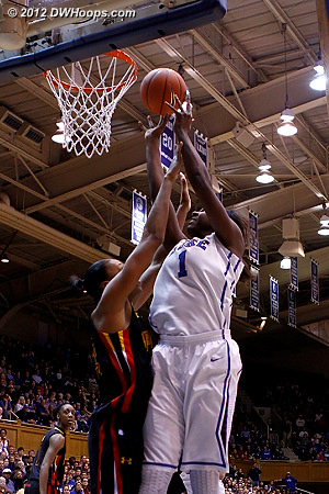 Good defense from Tianna Hawkins results in a miss  - Duke Tags: #1 Elizabeth Williams 