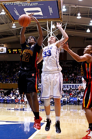 Kizer and Peters battle for the Selby miss  - Duke Tags: #33 Haley Peters 