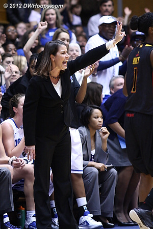 Coach P calls the defense from the Duke sideline  - Duke Tags: Joanne P. McCallie 