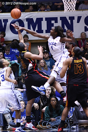 Williams fouls Alyssa Thomas in the act  - Duke Tags: #1 Elizabeth Williams 