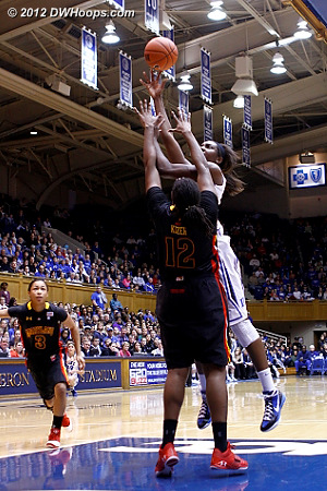 Pulling up for a jumper, Duke leads 31-28  - Duke Tags: #1 Elizabeth Williams 