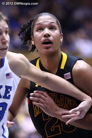 Maryland's Alyssa Thomas battles Allison Vernerey on the blocks  