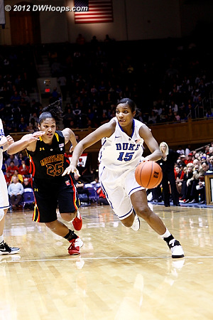 Richa sees a lane to the hoop and drives past Alicia Thomas  - Duke Tags: #15 Richa Jackson 