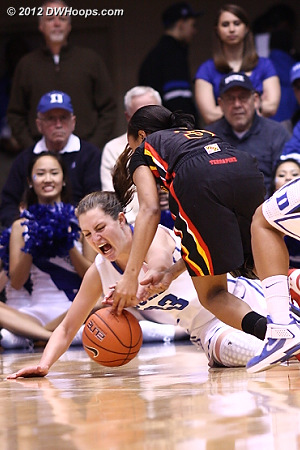 Haley Peters battles Maryland's Brene Moseley for a loose ball - our members get to see many more frames of this dramatic sequence