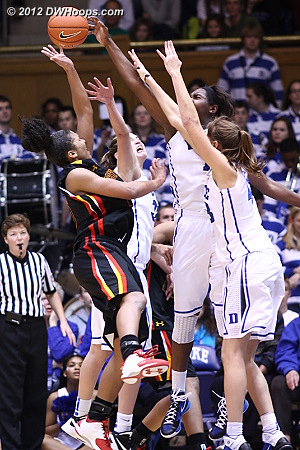 Williams blocks a Thomas shot  - Duke Tags: #1 Elizabeth Williams 