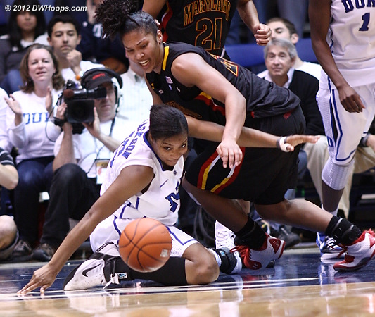 Richa Jackson and Alyssa Thomas strive for the ball in the waning minutes  - Duke Tags: #15 Richa Jackson 