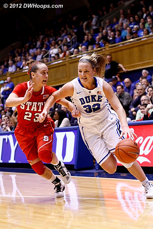 Tricia Liston drives against Marissa Kastanek (23)