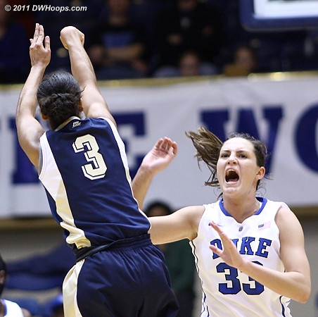 Brianna Kiesel, who led Pitt with 12 points, shoots over Haley  - Duke Tags: #33 Haley Peters 