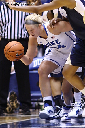 Kathleen Scheer tracks down a loose ball  - Duke Tags: #24 Kathleen Scheer 