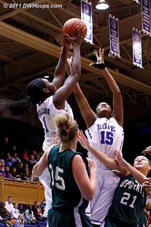 Williams grabs an offensive rebound and is fouled  - Duke Tags: #1 Elizabeth Williams 