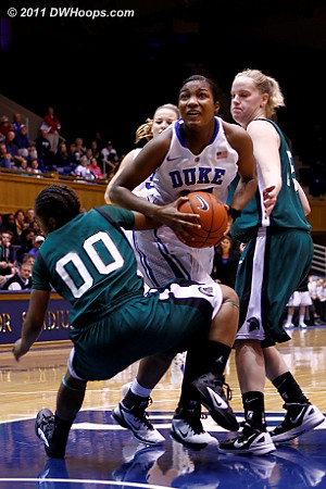 Richa Jackson draws a foul from Briana Robinson (00)