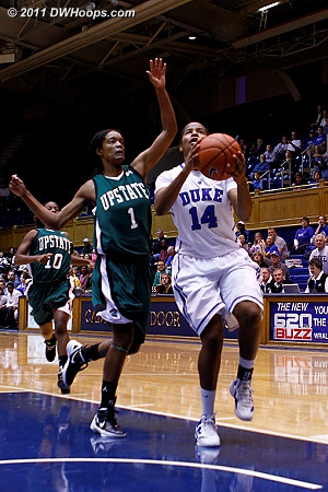 Tyra Smith (1) trails Ka'lia Johnson on a Duke fast break