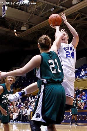 Kathleen Scheer shoots over Madisen Webb  - Duke Tags: #24 Kathleen Scheer 