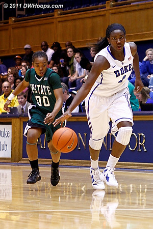 Elizabeth Williams has taken the ball from Briana Robinson