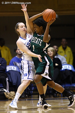 Frush on defense, all over Tyra Smith (1)