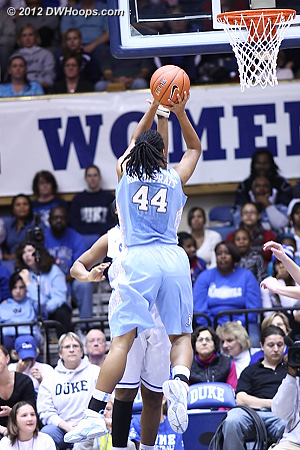 Duke was willing to concede jumpers to TRP, who responded with a 2-13 night  - UNC Players: #44 Tierra Ruffin-Pratt 