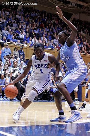 DWHoops Photo  - Duke Tags: #1 Elizabeth Williams - UNC Players: #32 Waltiea Rolle 