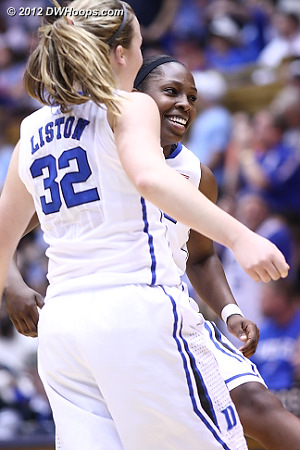 Celebrating the trey  - Duke Tags: #12 Chelsea Gray, #32 Tricia Liston 