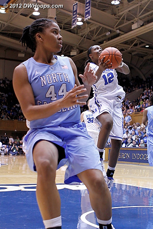 Gray pulls up to score, it's 69-34 Duke  - Duke Tags: #12 Chelsea Gray - UNC Players: #44 Tierra Ruffin-Pratt 