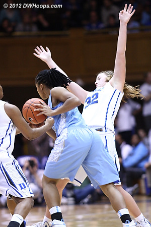 Things were getting more than a bit chippy  - Duke Tags: #32 Tricia Liston - UNC Players: #44 Tierra Ruffin-Pratt 