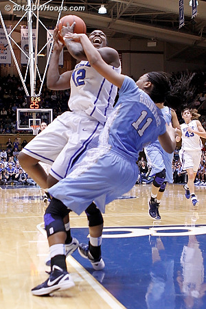 Chelsea Gray draws a foul in transition  - Duke Tags: #12 Chelsea Gray - UNC Players: #11 Brittany Rountree 