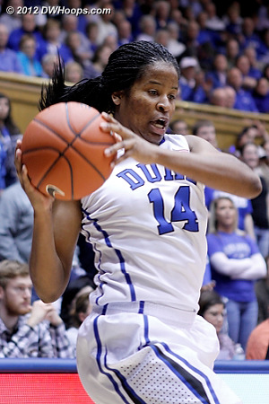 Ka'lia Johnson tries to avoid the baseline but can't  - Duke Tags: #14 Ka'lia Johnson 