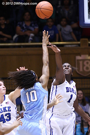 DWHoops Photo  - Duke Tags: #1 Elizabeth Williams - UNC Players: #10 Danielle Butts 