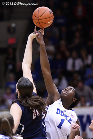 UConn took the opening tip  - Duke Tags: #1 Elizabeth Williams - CONN Players: #31 Stefanie Dolson 