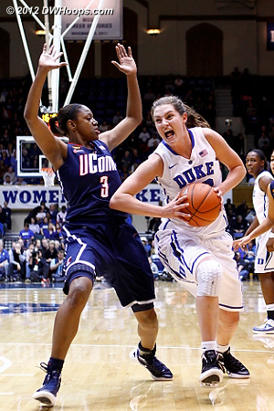 Turnover by Peters  - Duke Tags: #33 Haley Peters - CONN Players: #3 Tiffany Hayes 