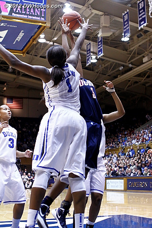 Foul #3 on Williams  - Duke Tags: #1 Elizabeth Williams - CONN Players: #3 Tiffany Hayes 