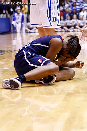 Hayes and Selby collided  - Duke Tags: #3 Shay Selby - CONN Players: #3 Tiffany Hayes 