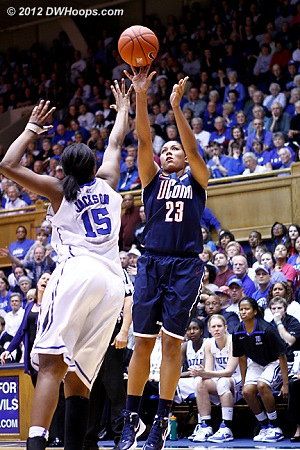 DWHoops Photo  - Duke Tags: #15 Richa Jackson - CONN Players: #23 Kaleena Mosqueda-Lewis 