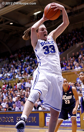 Haley Peters pulls down a defensive rebound  - Duke Tags: #33 Haley Peters 