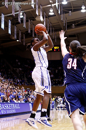 This shot would have cut it to three  - Duke Tags: #12 Chelsea Gray - CONN Players: #34 Kelly Faris 